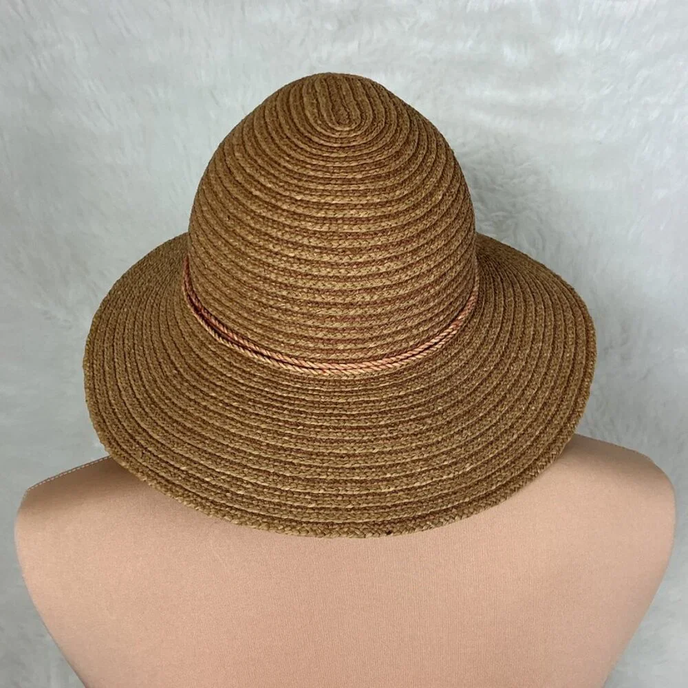 Helen Kaminski Brown Tan Rose 100% Raffia Cloche Bucket Sun Hat